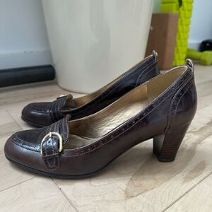 Brown Leather Heeled loafers